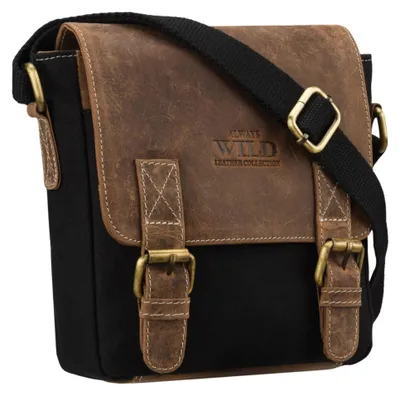 Obrázek produktu pro Always Wild pánská kožená listonoska černohnědá a canvas van 1komorová