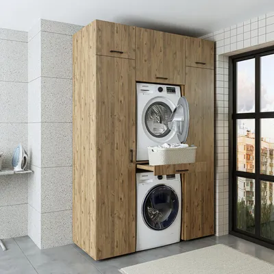 Image de Meuble pour lave-linge Roomart, 157 cm de large, chêne