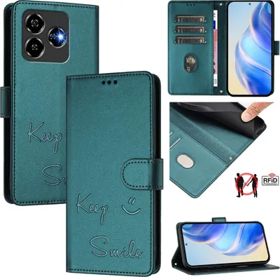 Produktbild von Für ZTE Blade V60 Vita / Axon 60 Lite Keep Smile Kunst Leder RFID Schutz Handyhülle Grün
