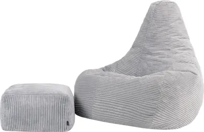 Produktbild von icon Sitzsack XXL mit Hocker aus Cord Dalton, Grau, für Erwachsene und Kinder, mit Füllung