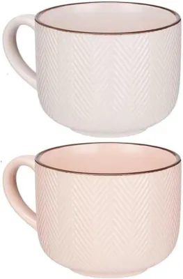 Zdjęcie produktu dla Ceramiczny zestaw śniadaniowy, 2 duże filiżanki, różowy, 570 ml, nadaje się do mikrofalówki