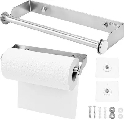 Produktbild von Ibenzoa® Küchenrollenhalter aus 304 Edelstahl (gebürstet) – selbstklebend & schraubbar, abnehmbare Stange, für Küchenpapier, Folie & Handtücher