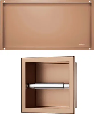 Image de Balneo | Set d'étagères pour niche - 60×30×10 Cm - Cuivre - Inox Aisi 304 - Porte-papier 17,3×17,3×8,6 Cm