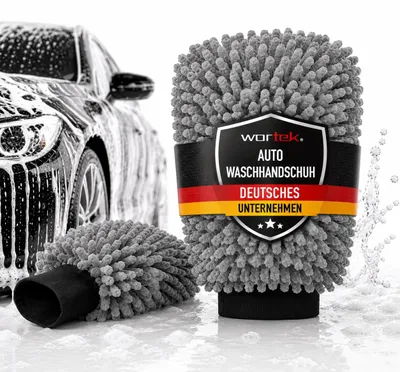 Produktbild von wortek Autowaschhandschuh Auto Mikrofaser Waschhandschuh Lackschonend Grau Chenille Wash Mitt Wasch Handschuh