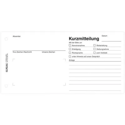 Produktbild von Herlitz Formularbuch "Kurzmitteilung" 1/3 A4 quer 50 Blatt
