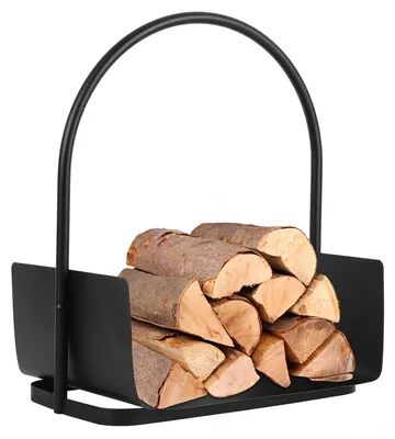 Produktbild von Vigevee Tragbarer Kaminholzkorb Brennholzkorb aus schwarz pulverbeschichtetem Eisen, U-Form, 40 x 30 x 50 cm, mit abnehmbarem Rundgriff
