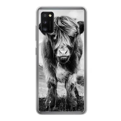 Produktbild von MuchoWow® Handyhülle Schutzhülle Hülle für Samsung Galaxy A41 Schottischer Highlander - Berg - Schwarz - Weiß Silikon Softcase Handy Hülle - Mobiltelefon