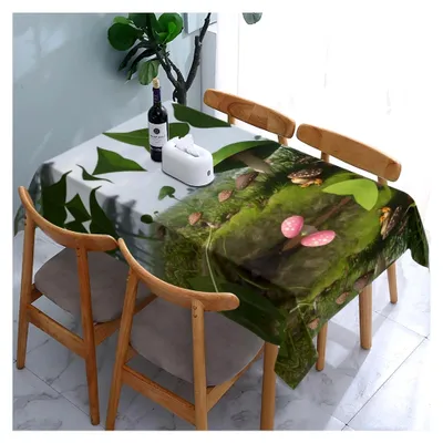 Produktbild von Tischdecke mit Frosch- und Pilzmuster, 137,2 x 183,9 cm, dekorativ für Zuhause, Feiern und Picknicks