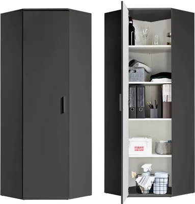 Produktbild von mokebo® Eckschrank in Anthrazit-Schwarz aus Holz 'Der Lange', Aktenschrank & Mehrzweckschrank für Flur oder Büro in 64x180x64 cm (B/H/T), auch als Aktenschrank, Allzweckschrank oder Haushaltsschrank