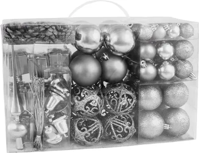 Immagine prodotto di BRUBAKER Set di 101 pezzi di baubles natalizi con topper per albero Decorazioni per l'albero di Natale - argento