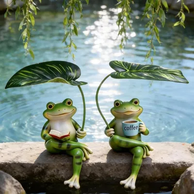 Produktbild von 2 dekorative Frösche, Froschfiguren für den Garten, Gartenschmuck, Harzfrösche zur Dekoration eines Miniteichs, Gartendekoration, Topfdekoration