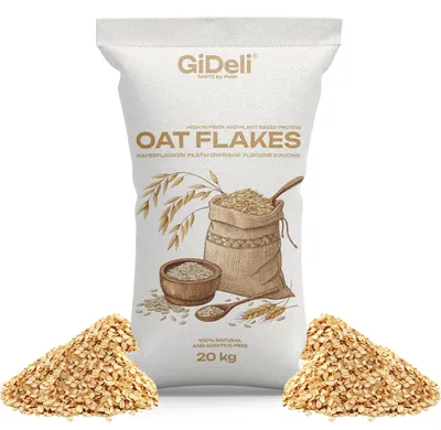 Image de Flocons d'avoine 20 kg, marque Zart Naturrein, pour muesli, porridge, pâtisserie, alimentation animale, produit végétalien, GiDeli
