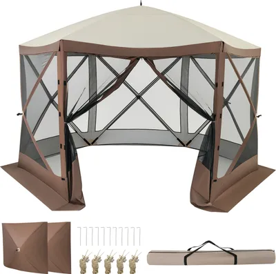 Produktbild von GOPLUS Gartenpavillon für 6-8 Personen, 3,5m Pop-up Pavillon, Partyzelt mit 6 Seiten, Faltpavillon