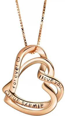Productafbeelding van Halsketting dames, 925 sterling zilver, met dubbele hartbedel, rosékleur, 45 cm