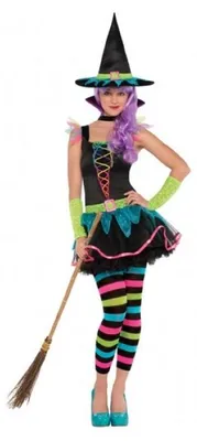 Produktbild von Amscan Neonfarbenes Hexenkostüm für Teenager, Größe TEENL, für Karneval & Halloween