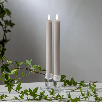 Zdjęcie produktu dla Zestaw 2x świeca Led woskowa obiadowa FLAMME STRIPE beżowa 25cm