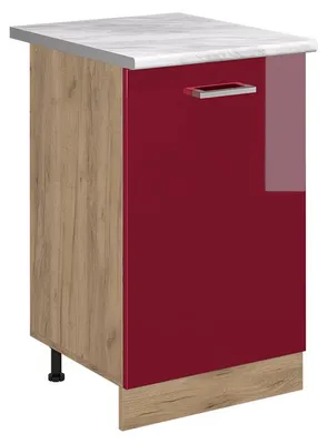 Produktbild von Küchenunterschrank Vicco R-Line Rot Hochglanz/Goldkraft Eiche 50 cm Arbeitsplatte Marmor, Model 70376