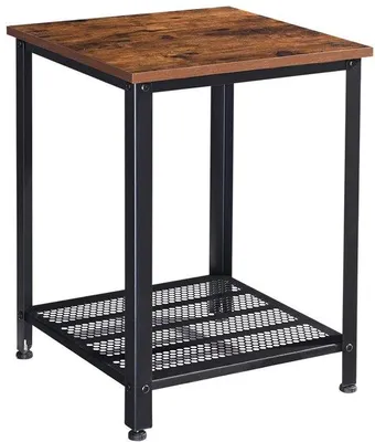 Productafbeelding van Unyqoos® Industrieel bijzettafeltje, 42 x 42 x 56 cm – Vintage houtlook (spaanplaat), zwart metalen frame, draagvermogen tot 80 kg, verstelbare poten, waterbestendig
