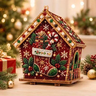 Produktbild von Diamond Painting - 1 Stück - DIY - 3D Weihnachtsbaumanhänger aus Holz - Mit Perlen - Kreatives Bastelset für Erwachsene - Weihnachtsstrumpf
