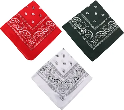 Produktbild von 3er Set Bandana Kopftuch Damen und Herren Rot, Weiß, Schwarz Tücher Bandana Kopftuch Halstuch Quadrattuch Bunt