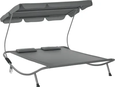 Produktbild von Outsunny Doppelliege Sonnenliege mit Sonnendach rollbar Stahl Cremeweiß/Grau