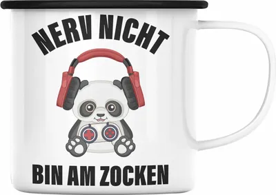 Produktbild von Trendation - Gamer Emaille Tasse Geschenk Jungen Zocker Mitbringsel Männer Zocken Gaming Geschenkideen PC Kinder Zubehör Spruch Lustig Nerv Nicht (Schwarz)
