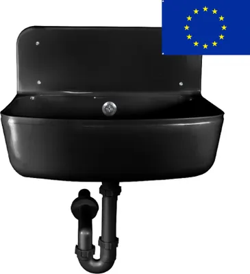 Produktbild von Gewerbespüle - 490X330 Mm - Aus Schwarzem Kunststoff, Siphon Komplett - Wandmontiert
