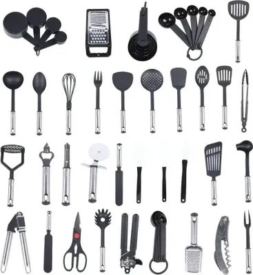 Produktbild von Küchenutensilien Set 40-teilig - Kochbesteck Set - Edelstahl und Nylon - Hitzebeständig - Schonend für Antihaftbeschichtung - Spülmaschinengeeignet - Schwarz