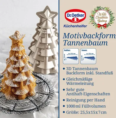 Produktbild von Dr. Oetker Motivbackform Tannenbaum White Christmas Baking, Backform für Weihnachten, Tannenbaumform mit Antihaftbeschichtung, langlebige Backform, hochwertige Kuchenform (Farbe: Creme-Metallic)