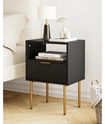 Immagine prodotto di Comodino moderno - Legno MDF - Nero e oro - Con cassetto - Per camera da letto e soggiorno