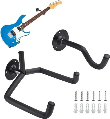 Produktbild von Gitarrenhalter für Wand - 2 Stücke Gitarrenhaken für Wand - schräge Gitarrenhalter für Akustikgitarre, Klassikgitarre, E-Gitarre, Bass, Ukulele - schwarz
