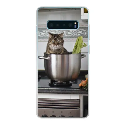 Produktbild von MuchoWow® Handyhülle Schutzhülle Hülle für Samsung Galaxy S10 Plus Katze - Pfanne - Küche Silikon Softcase Handy Hülle - Schutzhülle