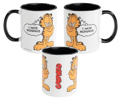 Produktbild von Garfield Tasse - I Hate Mondays Kaffeetasse Becher Kaffeebecher aus Keramik 320 ml Schwarz/Weiß