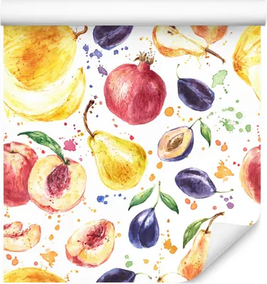 Produktbild von 10m VLIES TAPETE Rolle Esszimmer Obst Aquarell Pfirsiche Pflaumen XXL