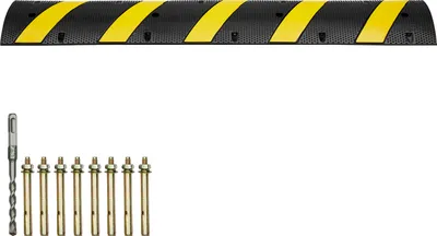 Image de SucceBuy 2 pièces 6 ft/72'' Seuil de freinage en caoutchouc. 2 canaux. capacité de charge de 22000 lbs, poids lourd. Avec bande jaune très réfléchissante. 8 vis de dilatation et 1 foret. Pour l'asphalte, le béton, les routes en gravier.