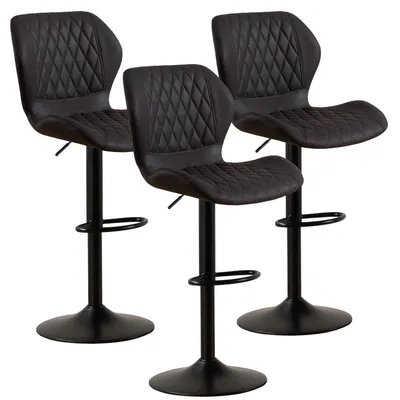 Image de Tabourets de bar avec dossier, pivotants à 360°, réglables en hauteur, revêtus en similicuir PU, couleur noire, lot de 3