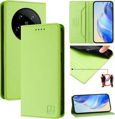 Produktbild von Lederhülle für Xiaomi 14 Ultra Hülle Flip Brieftasche Kartenfächern Ständer Schutzhülle Grün