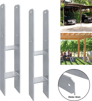 Obrázok produktu pre XMTECH 6 kusov H-stĺpiková podpera 101 mm H-kotva Sada kotiev na stĺpiky v žiarovo pozinkovanom vyhotovení, celková dĺžka: 600 mm, hrúbka materiálu: 5 mm