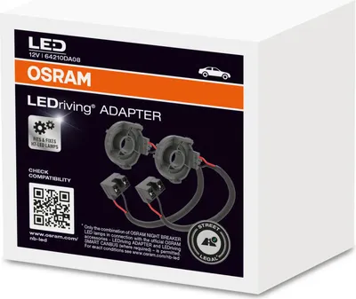 The image shows the packaging of an OSRAM LEDriving adapter for car headlights.