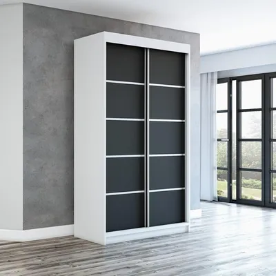 Produktbild von Schwebetürenschrank, 2-türig Schrank! Moderne Garderobe für Kleidung. Verschiedene Farben (Weiß, Schwarz, Somona) Kleiderschrank PARIS 120 cm