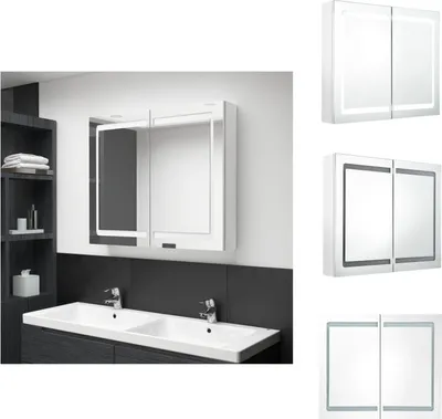 Produktbild von vidaXL LED-Spiegelschrank fürs Bad Glänzend Weiß 80x12x68 cm -  Badezimmerwaschtische