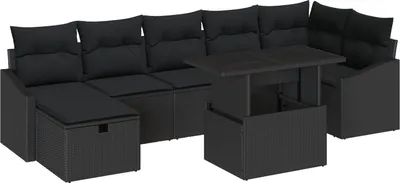 Produktbild von Möbel 8-teiliges Garten-Sofa-Set mit Kissen Schwarz Poly-Rattan - Gartensofas 3359850