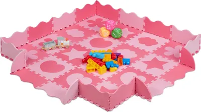 Productafbeelding van Relaxdays puzzelmat met rand, 52-delig, roze-roze