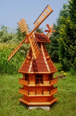 Produktbild von XL Windmühle mit Solar-Beleuchtung - 1,5 Meter Höhe, Farbe:Rot