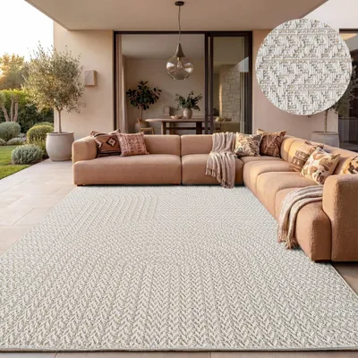 Immagine prodotto di Tappeto da esterno resistente alle intemperie, ideale per balcone o soggiorno, stile boho, tinta unita, materiale: sisal, colore: arcobaleno/crema, dimensioni: 120x170 cm, productTiles.product.images.aiGenerated
