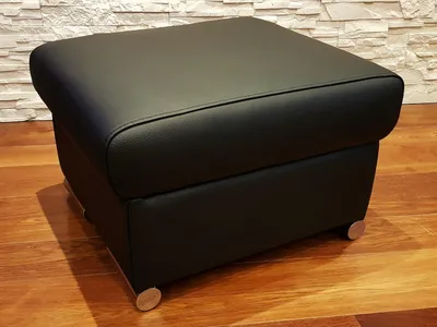 Produktbild von Schwarz Echtleder Hocker Sitzhocker Rindsleder Sitzwürfel 60x55 Fußhocker Polsterhocker Echt Leder Puff