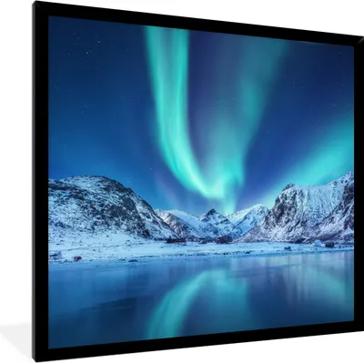 Produktbild von MuchoWow® MuchoWow® Gerahmtes Poster Nordlichter - Eis - Schnee - Norwegen 40x40 cm - Poster mit zchwarzem Bilderrahmen - Mit Rahmen - Wanddekoration Schlafzimmer