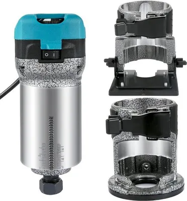 Immagine prodotto di Tagliabordi elettrico portatile, 710W, fresatrice per laminato, 3 mandrini, alluminio, 3 basi, guide laterali fisse