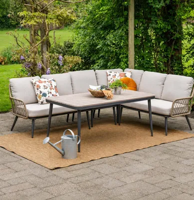 Produktbild von Garden Impressions Allasio Lounge- Dining Eckset - 5-teilig - carbon black rope natural PE - desert sand - Vironwood, KI-generiertes Bild