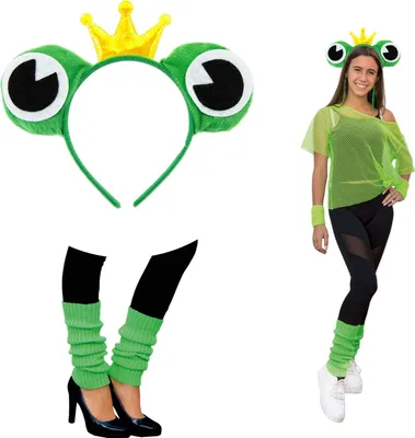 Produktbild von Oblique Unique Frosch Kostüm Accessoire Set - Frosch Augen Haarreif + Beinstulpen grün für Damen Fasching Karneval
